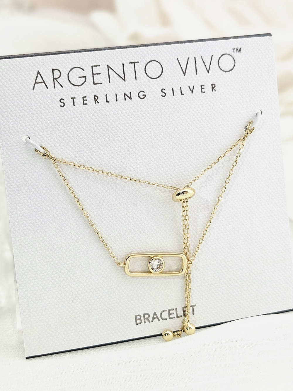Argento Vivo Slider Bracelet Gold Tone Round Cubic Zirconia Charm Modern Gifts